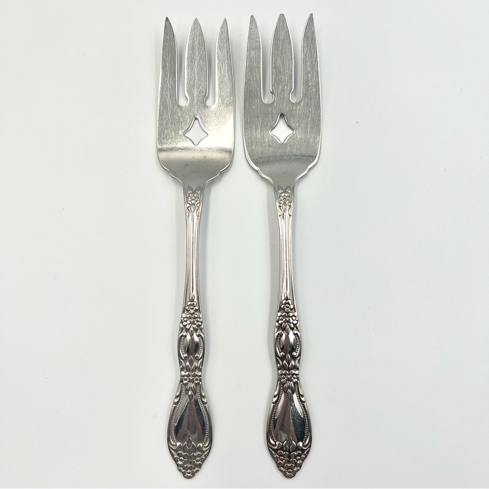 Vintage Oneida WMA Rogers Huntington Stainless Flatware Serving Forks Set of 2